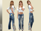 Sims 4 — Hippie Jeans Deisies by Birba32 — Continue my Hippie collection. Jeans all peace and love. Base Game Compatible.
