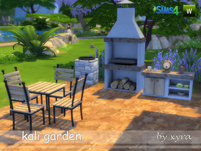 Sims 4 — xyra Kali set garden by xyra332 — set garden contains barbecue, table, chair, auxiliary counter and decorative