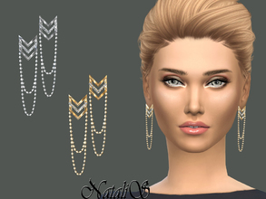 Sims 4 — NataliS_Chevron earrings with draped chain by Natalis — Crystal-set triple chevron stud earrings with draped