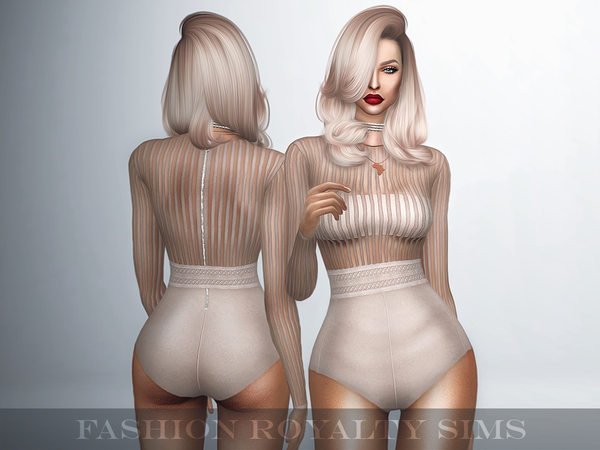 Sims 4 — Long Sleeve Striped Bodysuit with Belt by FashionRoyaltySims — Striped bodysuit with belt for your sims!