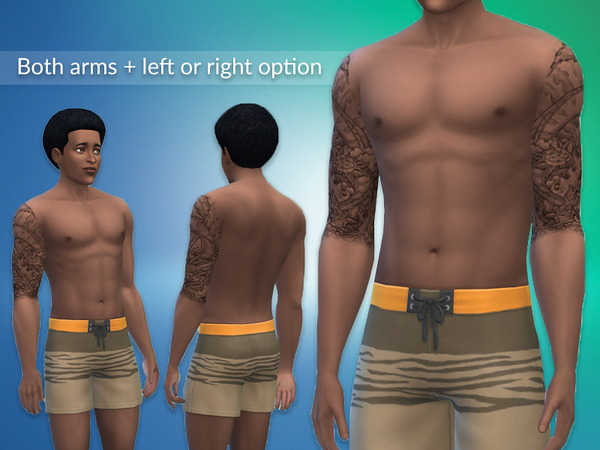 Sims 4 — Japanese Dragon Tattoo Upper Arm Sleeve by Sneilert2 — A Japanese tattoo with a japanese dragon and waves. Works