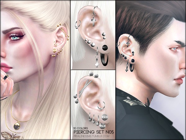 Sims 4 — Piercing Set N05 by Pralinesims — Piercings for all genders, 10 colors