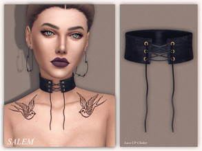 Sims 4 — Lace Up Choker by Salem_C — Suede Lace Up Black Choker: 2 swatches HQ Texture (Compatible with HQ Mod by Alf-si)