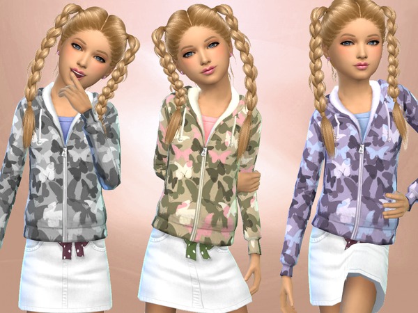 Sims 4 — Girls Camo Jacket by SweetDreamsZzzzz — Set of 4 girls camo jackets for everyday and athlete and party wear Hair