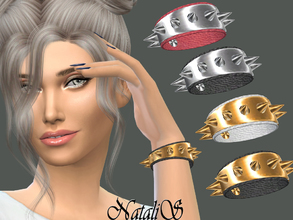 Sims 4 — NataliS_Metal spikes bracelet by Natalis — Metal spikes and leather cuff bracelet . FT-FA-YA 4 colors.