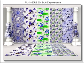 Sims 3 — Flowers in Blue_marcorse by marcorse — Five floral Fabric patterns in shades of blue. [if you don't want the