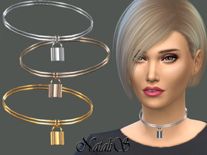 Sims 4 — NataliS_Lock Pendant Choker by Natalis — Double wire choker crafted in gilded metal and finished with lock