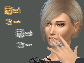 Sims 4 — NataliS_Multi rings set 3 by Natalis — Several narrow rings with crystals of the same design on the one hand.
