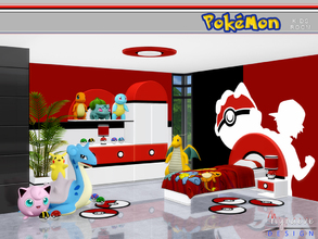 Sims 4 — Pokemon Kids' Room by NynaeveDesign — A Pokemon themed lively kid's room, which incorporates playful design and