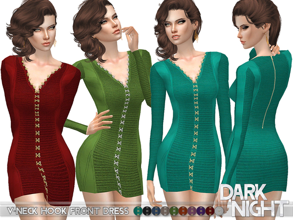 Sims 4 — V-Neck Hook Front Dress by DarkNighTt — V-Neck Hook Front Dress Have 10 colors. New Mesh. Pirnted Texture. Have
