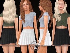 Sims 3 — Knotted Top & Skater Skirt (Teens) by winnie017 — Set of a simple crop top with a knot and a short, high