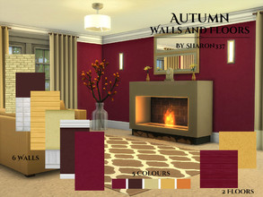 Sims 4 — Autumn Walls and Floors by sharon337 — Set of 6 Walls in all 3 wall heights and 2 Floors ( Carpet and Wooden) in
