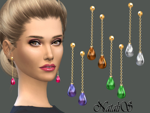 Sims 4 — NataliS_Teardrop cabochon earrings by Natalis — Translucent cabochon gem drop on gleaming chain. 7 colors. FT-
