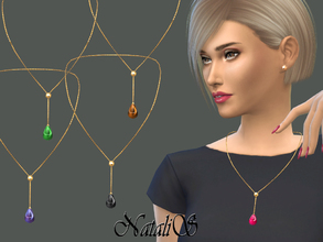 Sims 4 — NataliS_Teardrop cabochon necklace by Natalis — Gleaming chain necklace with translucent cabochon . 7 colors.
