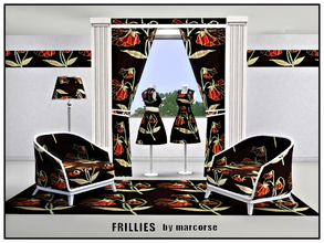 Sims 3 — Frillies_marcorse by marcorse — Fabric pattern: frilly, downturned flowers in orange, caramel and red on black