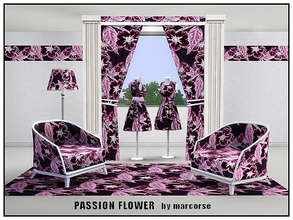 Sims 3 — Passion Flower_marcorse by marcorse — Fabric pattern: passion flower and foliage in shades of purple