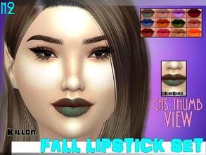 Sims 4 — Fall Lipstick Set _ N2 by -KaiSims- — Names from Top row: KILLON, NUDE, LILACTICA, BRANDY Second Row: