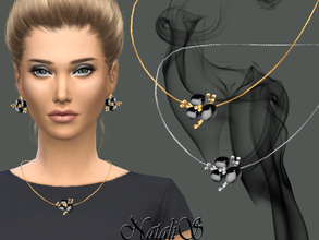 Sims 4 — NataliS_Onyx flower pendant by Natalis — Black onyx flower earrings. FT- FA- FE 2 colors.