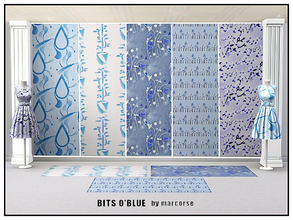 Sims 3 — Bits o'Blue_marcorse by marcorse — Five selected patterns in blue and white. Raindrops 2 and Potted Vine are