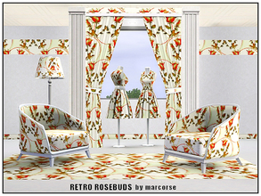 Sims 3 — Retro Rosebuds_marcorse by marcorse — Fabric pattern: retro design of red rosebuds and green leaves