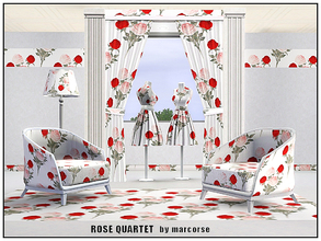 Sims 3 — Rose Quartet_marcorse by marcorse — Fabric pattern: four roses [pink and red] in a bouquet design on white.