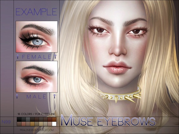 Sims 4 — Muse Eyebrows N99 by Pralinesims — Eyebrows in 18 colors, for everyone