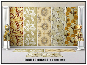 Sims 3 — Ecru to Orange_marcorse by marcorse — Five collected floral Fabric patterns in the colour range, ecru to orange.