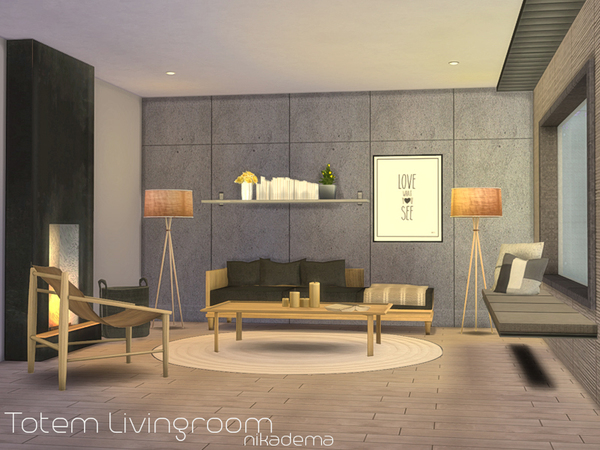 Sims 4 — Nikadema Totem Livingroom by nikadema — I wanted to create something very relaxing, with neutral, natural
