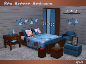 Sims 4 — Sea Breeze Bedroom by soloriya — Nautical set for bedroom. Has 4 color variations. Includes 16 items: --bed