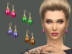 Sims 4 — NataliS_Cabochon earrings by Natalis — Translucent cabochon gem in gleaming metal. 7 colors. FT- FA- FE