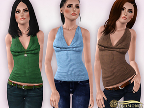 Sims 3 — Drape-Neck Halter Top by Harmonia — Elegant A-line top with gently draped neckline and open back 4 Variations.