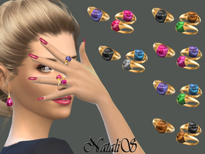 Sims 4 — NataliS_Cabochon rings set by Natalis — Translucent cabochon gem rings set in gleaming metal. 6 colors variants.
