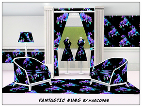 Sims 3 — Fantastic Mums_marcorse by marcorse — Fabric pattern fantasy coloured chrysamthemums on black.