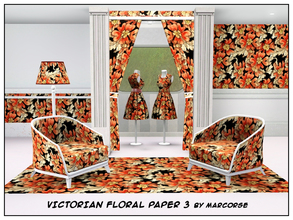 Sims 3 — Victorian Floral Paper 3_marcorse by marcorse — Fabric pattern: Vicorian style floral wallpaper in orange, red