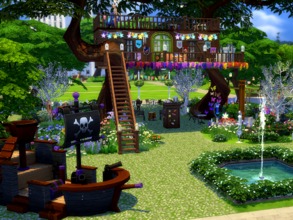 Sims 4 — SLRN Kids Park Treehouse by Whatthewoohoo — A community park focused on the kids. It has a treehouse and a
