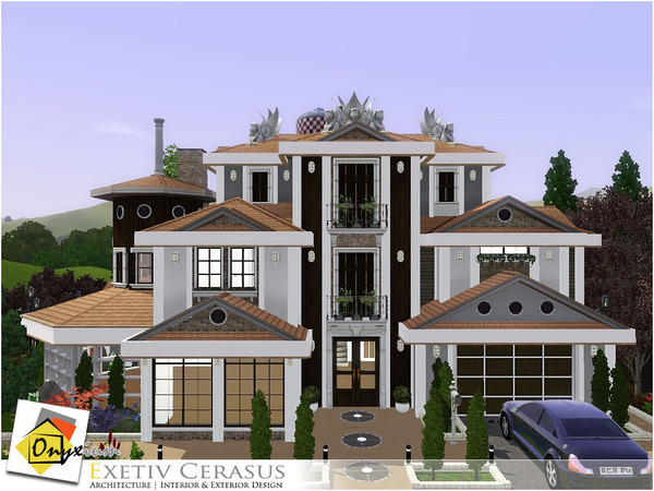 Sims 3 — Exetiv Cerasus by Onyxium — On the first floor: Living Room | Dining Room | Kitchen | Bathroom | Garage On the