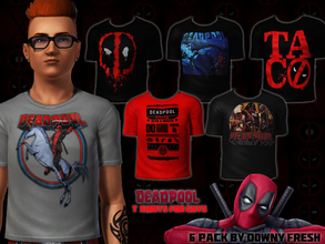 Sims 3 — Marvel's Deadpool T-Shirts for Guys by Downy Fresh — Six High Quality Deadpool shirts for your Sims 3 guys