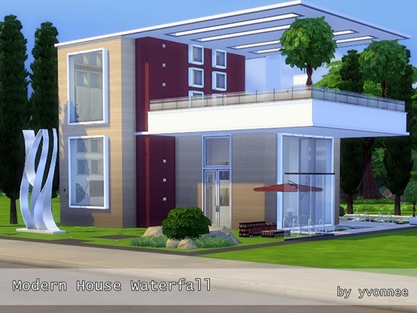 Sims 4 — House Waterfall by yvonnee2 — Modern house for singles and couples. Modern and comfortable. Wonderful garden