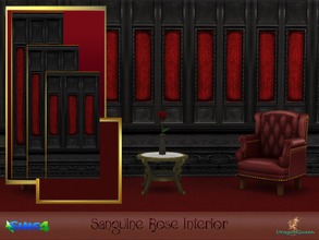 Sims 4 — Sanguine Rose Interior by DragonQueen — Beautifully carved black wood panels with inserts of vibrant red, offset