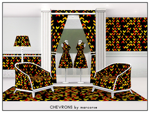 Sims 3 — Chevrons_marcorse by marcorse — Geometric pattern: chevron shapes in yellow, orange and yellow on black.