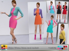 Sims 4 — Tiffany Set - mesh needed by Elfdor — Mini party dress and accessories party jacket for dress in various colors