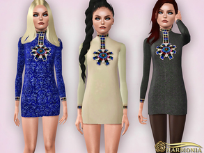 Sims 3 — TEEN ~  Jewel Embellishment Cocktail Dress by Harmonia — The high neckline and front bodice is adorned with