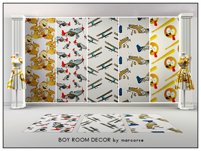 Sims 3 — Boy Room Decor_marcorse by marcorse — Five collected patterns suitable for a young boy Sim's bedroom decor. [If