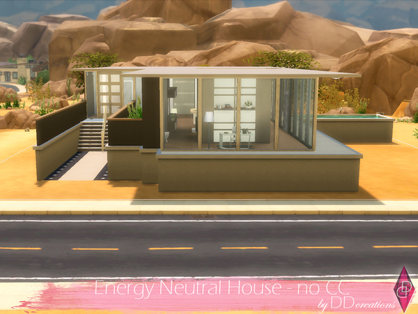 Sims 4 — Energy Neutral House - no CC by ddcreations — The Energy Neutral House is built in Oasis Springs at the Slipshod