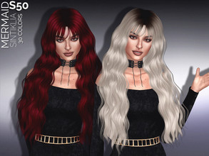 Sims 4 — Sintiklia - Hair s50 Mermaid by SintikliaSims — HQ texture Long wavy hair with windy bangs 30 colors(solids and