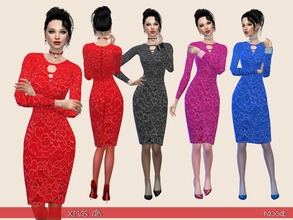Sims 4 — Xmas Air by Paogae — A classic dress for Christmas time (and for any time), long sleeves, lace, shiny, in four