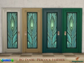 Sims 4 — BG Door: Peacock Feather by DragonQueen — Beautiful stained glass peacock feather adorns a simple wooden door.