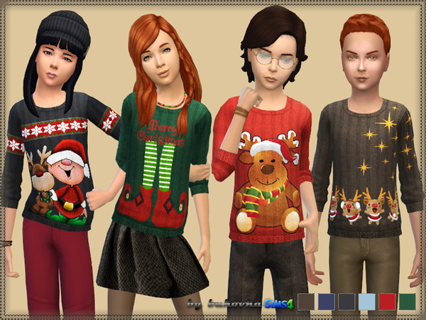 Sims 4 — Sweater Happy New Year by bukovka — Sweater for children of both sexes. Installed autonomously, 6 coloring