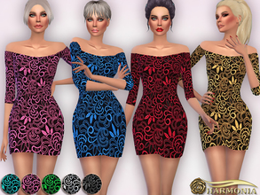 Sims 4 — Off-The-Shoulder Lace Party Dress by Harmonia — Mesh By Harmonia 9 color