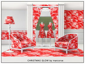 Sims 3 — Christmas Glow_marcorse by marcorse — Fabric pattern: mistletoe, poinsettia and ribbons in an allover design,